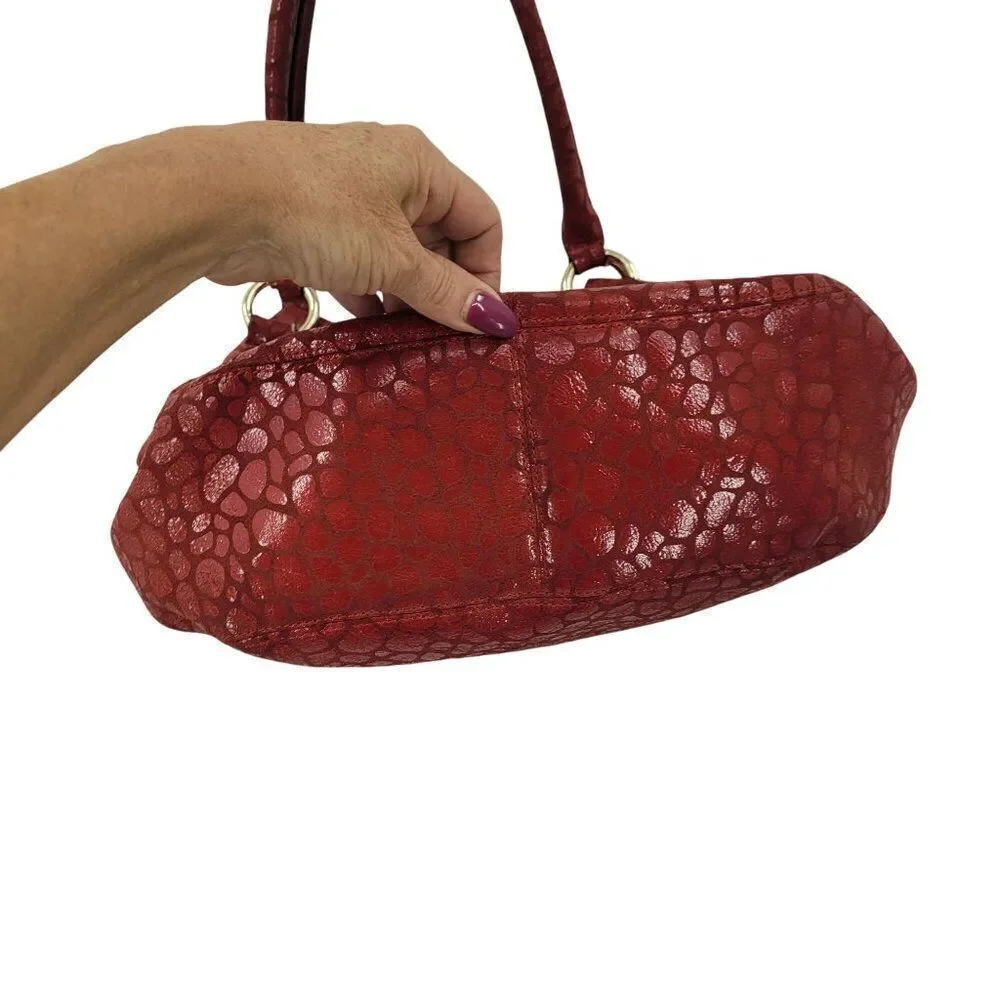 Antonio Melani Red Pebble Textured Leather Hobo Satchel Shoulder Bag Gold Accent